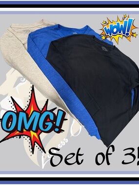 Set of 3 Waffle Knit, LS, Thin Thermal Shirts Black, Royal Blue, Oatmeal Size Lg